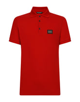 Cotton piqué polo-shirt with branded tag -  | Dolce &amp; Gabbana