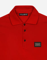 Cotton piqué polo-shirt with branded tag -  | Dolce &amp; Gabbana