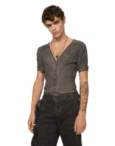 Fine-rib cotton granddad-neck T-shirt with DG logo -  | Dolce &amp; Gabbana