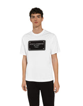 Cotton T-shirt with branded tag embroidery -  | Dolce &amp; Gabbana