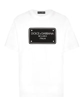 Cotton T-shirt with branded tag embroidery -  | Dolce &amp; Gabbana