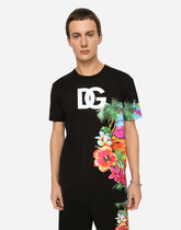 Cotton round-neck T-shirt with Hawaiian print -  | Dolce & Gabbana