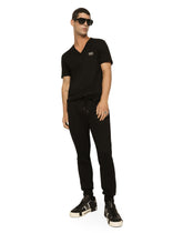Cotton V-neck T-shirt with branded tag -  | Dolce &amp; Gabbana
