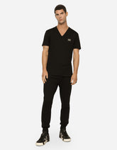 Cotton V-neck T-shirt with branded tag -  | Dolce &amp; Gabbana