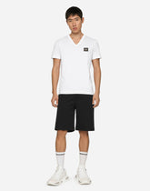 Cotton V-neck T-shirt with branded tag -  | Dolce &amp; Gabbana