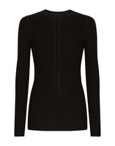 Long-sleeved granddad-neck T-shirt in washed fine-rib cotton -  | Dolce & Gabbana