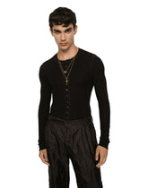 Long-sleeved granddad-neck T-shirt in washed fine-rib cotton -  | Dolce & Gabbana