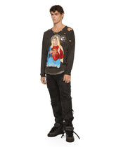 Long-sleeved round-neck T-shirt in washed cotton with patch detailing -  | Dolce & Gabbana