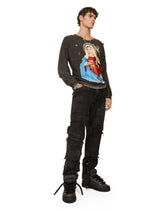 Long-sleeved round-neck T-shirt in washed cotton with patch detailing -  | Dolce & Gabbana