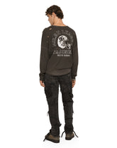 Long-sleeved round-neck T-shirt in washed cotton with patch detailing -  | Dolce & Gabbana