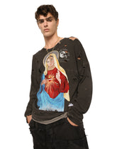 Long-sleeved round-neck T-shirt in washed cotton with patch detailing -  | Dolce & Gabbana