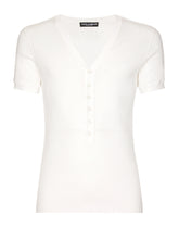 Fine-rib cotton granddad-neck T-shirt -  | Dolce & Gabbana