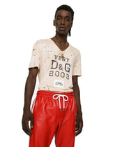 Cotton V-neck T-shirt with print -  | Dolce & Gabbana