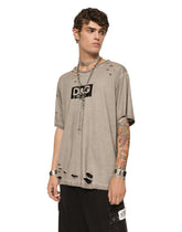 Washed cotton round-neck T-shirt with patch -  | Dolce & Gabbana