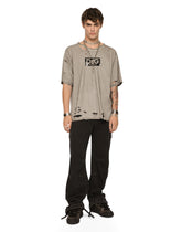 Washed cotton round-neck T-shirt with patch -  | Dolce & Gabbana