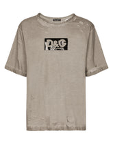 Washed cotton round-neck T-shirt with patch -  | Dolce & Gabbana