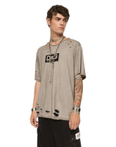 Washed cotton round-neck T-shirt with patch -  | Dolce & Gabbana