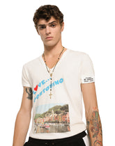 Printed cotton V-neck T-shirt -  | Dolce & Gabbana