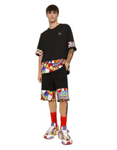 Cotton T-shirt with carretto-print trims -  | Dolce & Gabbana