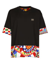 Cotton T-shirt with carretto-print trims -  | Dolce & Gabbana