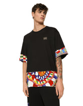 Cotton T-shirt with carretto-print trims -  | Dolce & Gabbana