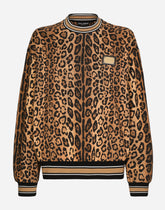 Round-neck sweatshirt with leopard-print Crespo and tag -  | Dolce &amp; Gabbana