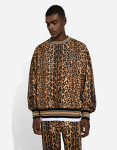 Round-neck sweatshirt with leopard-print Crespo and tag -  | Dolce &amp; Gabbana