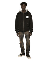 DG logo print jersey hoodie with zipper -  | Dolce & Gabbana