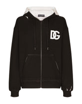 DG logo print jersey hoodie with zipper -  | Dolce & Gabbana