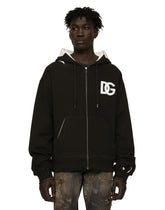 DG logo print jersey hoodie with zipper -  | Dolce & Gabbana