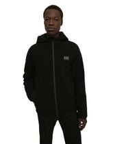 Hooded jersey jacket with branded tag -  | Dolce &amp; Gabbana