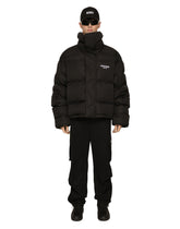 High-necked nylon down jacket with logo embroidery -  | Dolce & Gabbana