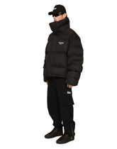 High-necked nylon down jacket with logo embroidery -  | Dolce & Gabbana