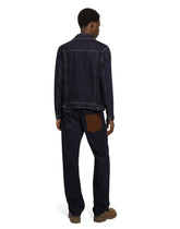 Denim jacket with embossed tag on leather -  | Dolce &amp; Gabbana