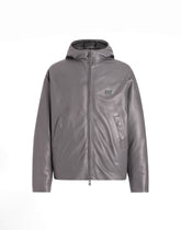Padded leather jacket with hood and plaque -  | Dolce &amp; Gabbana