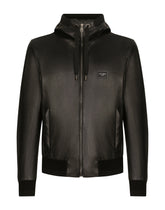 Leather jacket with hood and branded tag -  | Dolce & Gabbana