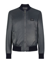 Leather jacket with branded tag -  | Dolce & Gabbana