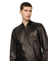 Leather jacket with branded tag -  | Dolce & Gabbana