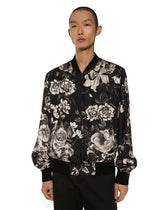 Oversize silk bomber jacket with floral print -  | Dolce &amp; Gabbana
