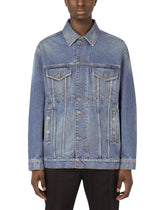 Blue denim jacket with branded plate -  | Dolce &amp; Gabbana