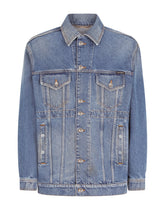 Blue denim jacket with branded plate -  | Dolce &amp; Gabbana