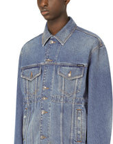 Blue denim jacket with branded plate -  | Dolce &amp; Gabbana