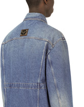 Blue denim jacket with branded plate -  | Dolce &amp; Gabbana