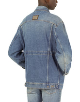 Blue denim jacket with branded plate -  | Dolce &amp; Gabbana