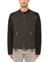 Wool jacket with leather sleeves and details -  | Dolce &amp; Gabbana