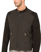 Wool jacket with leather sleeves and details -  | Dolce &amp; Gabbana