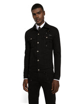 Stretch denim jacket with rhinestone embroidery -  | Dolce &amp; Gabbana