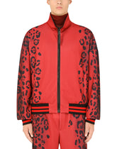 Zip-up technical jersey sweatshirt with leopard print -  | Dolce &amp; Gabbana