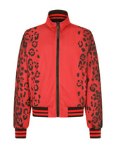 Zip-up technical jersey sweatshirt with leopard print -  | Dolce &amp; Gabbana