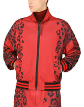 Zip-up technical jersey sweatshirt with leopard print -  | Dolce &amp; Gabbana
